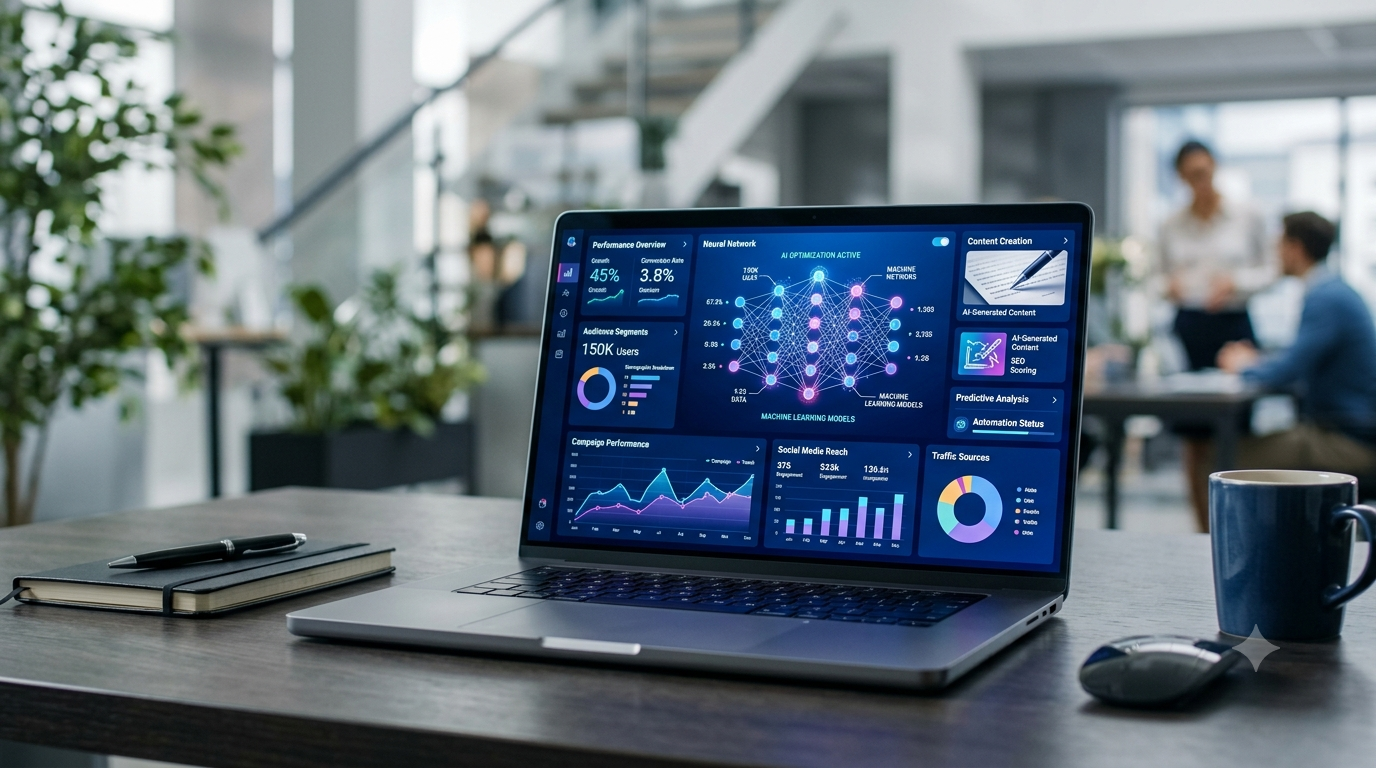 AI in digital marketing with analytics dashboards and intelligent marketing tools